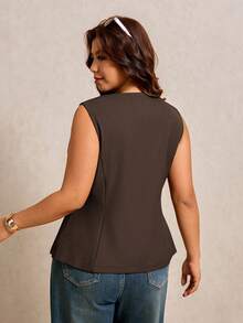 Elaquor Chaleco de mujer de unicolor con cuello oblicuo, ropa de oficina, top marrón, conjunto elegante de oficina, chaleco sin mangas con cuello oblicuo y elegante para mujeres, atuendos casuales de mujer, blusas de trabajo de mujer, ropa de trabajo de mujer para la oficina, blazer para mujer - Café integral - Ver 4
