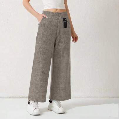 Pantalones casual estilo piercing recta para mujer y dama, estilo chándal, con cordón ajustable y bolsillos negro