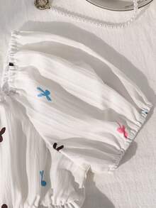 SHEIN 少女/青少年白色蕾丝蝴蝶结纹理面料度假衬衫 - 彩色 - 查看 6