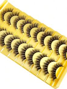 10 Pairs 5D Faux Mink Fur False Eyelashes Fluffy Crossed, Natural Wispy Volume Eye Lashes For Women, Soft Comfortable Dramatic Look, DIY Eye Makeup Decoration Kit, Best Gift For Party Wedding - Black - View 6