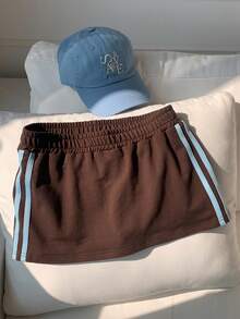 Comfortcana Chân váy nữ kiểu dáng thường ngày, cạp chun, kẻ sọc bên hông. - màu nâu - Xem 1