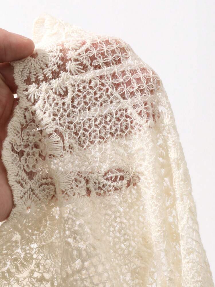 Women's Spring/Summer Beach Vacation Style Lantern Sleeve Front Tie Semi-Sheer Loose Shirt Boho