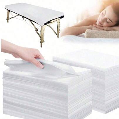 Disposable Bed Sheets - 100-Pack Non-Woven Fabric For SPA, Massage Beds, Travel, Spa, Tattoos, Hotels, Salons. 27.5x67 Inches. White/Pink/Blue