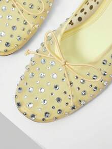 MOTF PREMIUM 女士新款欧美时尚网面水钻蝴蝶结小圆头平底鞋，百搭舒适轻便，简约芭蕾舞鞋，优雅仙女风，春季舞蹈鞋 - 黃色 - 查看 8