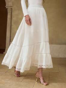 MOTF PREMIUM WOMEN'S ELEGANT CONTRAST LACE SKIRT - White - View 2