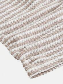 SHEIN Girlism 2件套 少女条纹修身休闲圆领短袖上衣，侧边褶皱设计，含发圈 - 白色 - 查看 4