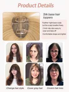 刘海发夹 8 英寸假发片 女士真人发 360° 3D 覆盖 真发假发片 带刘海 直发假发片 夹式刘海 - S24 - 查看 3