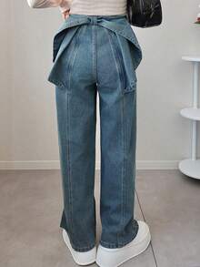 FRIFUL Women's Solid Color Twist Pocket Casual Jeans - Blue - View 3