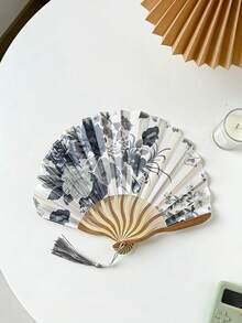 Cirelle 1pc/2pcs With Ink Paintings And Tassels, This Folding Fan Is Perfect For Giving As A Gift. The Bamboo Fan Can Be Folded For Portability. It Embodies The Charm Of Chinese Style And Is Suitable For Giving As A Gift During Festivals. - multicolor - View 9