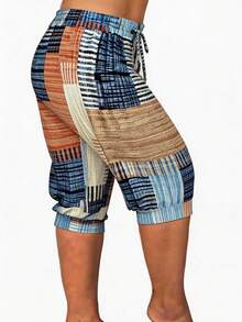 Tropvida Plus Size Women Patchwork Color Casual Versatile Capri Pants For Daily Wear - Multicolor - View 3