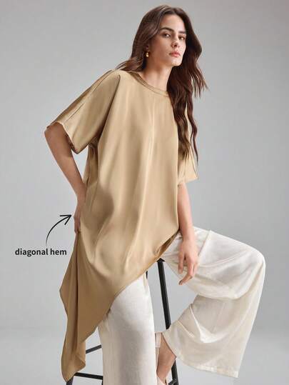 Ontre 2026 nuevas blusas de mujer versátiles para todas las estaciones, de moda urbana moderna, ropa casual de negocios, atuendo de oficina, estilo discreto de dinero antiguo, elegante y sofisticado, ropa de alta calidad para viajes y aeropuerto, tela de satén dorado cómoda, bajo, elegante, anticuado, atuendo de crucero de alta gama para invitados de boda