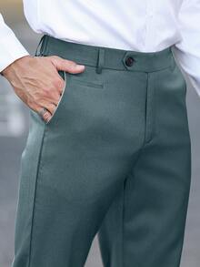 Calvornis Pantalones de traje de negocios casuales para hombres, diseño de bolsillo, regalo perfecto para tu novio o esposo. Pantalones de traje casuales de unicolor entallados para hombres, pantalones formales negros de corte slim para hombres, pantalones negros únicos para hombres, pantalones para hombres para ceremonias - Azul - Ver 4