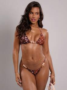 GENKIRA Women's Spring & Summer New Bohemian Printed Beaded Backless Triangle Bikini Set, Adjustable Swimsuit Two Pieces Swimwear For Beach Vacation - Multicolor - View 4