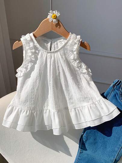 Babygirl Casual White Polka Dot Loose Fit Tank Top