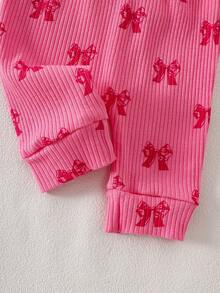 SHEIN 6 Packs Newborn Baby Girl Gift Set Cute Bow Top Pants Hat Socks Blanket White And Red Newborn Clothes Set For Autumn Baby Shower - Hot Pink - View 8