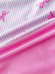 Tween Girls One-Piece Swimsuit With Cute Bow Print, Shoulder Strap, Ruffle Trim & Skirt, Suitable For Swimming, Vacation, Beach In Summer, Tween Girl Bathing Suit Sets Summer Holiday - Baby Pink - View 6