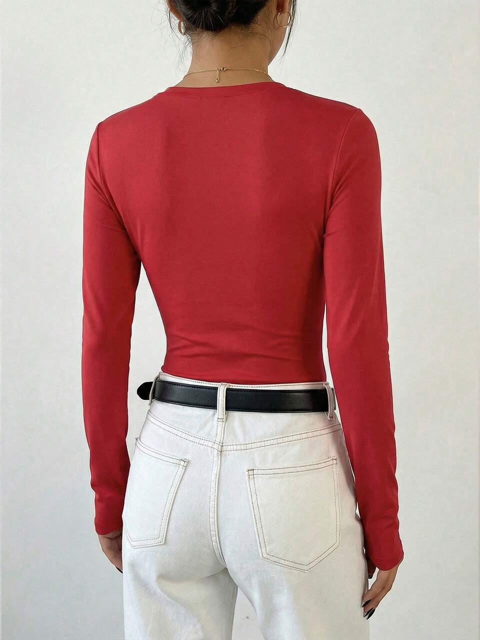 Women's Solid Color Fitted T-Shirt, New Arrival For Autumn