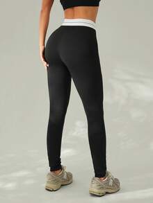 SHEIN PETITE Women's Casual Minimalist Style Basic Leggings, Everyday Wear - Black - View 2