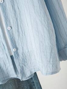 SHEIN Tween Girl Knight Pattern Striped Long Sleeve Single-Breasted Casual Shirt - Blue - View 3