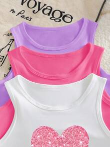 Sparklyn Bộ 3 áo tank top in hình trái tim thời trang thường ngày SS26, phù hợp cho bé gái và phụ nữ, mùa xuân/hè, màu sắc: đỏ hồng, tím, trắng. - trắng - Xem 3