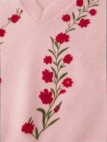 SHEIN LUNE 2025春夏新款叠层设计复古印花V领女士针织背心 - 粉色 - 查看 5