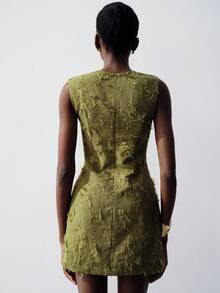 Aveloria Modichic Đầm midi cổ chữ V không tay kiểu vintage thêu họa tiết, màu xanh rêu, chất liệu vải pha lanh, thích hợp cho các buổi gặp gỡ thân mật, thanh lịch và tôn dáng, đầm hè cho nữ, đầm nữ, đầm nữ, đầm nữ, đầm nữ - màu xanh lá - Xem 2
