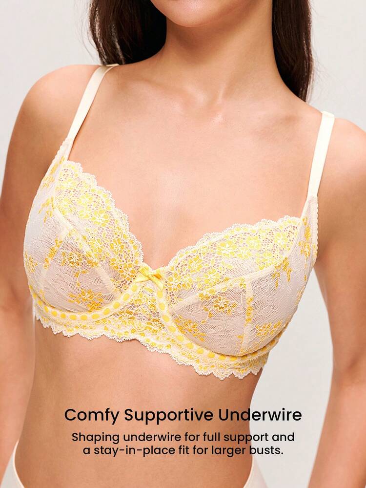 Full Coverage Unlined Mesh & Lace Bra