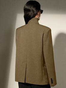 Aveloria Modichic Stand Collar Oblique Lapel Blazer, Crafting A High-End Business Look - Khaki - View 2