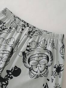 两件套休闲舒适青少年男童家居服，灰色底黄色老虎卡通印花短袖上衣和短裤 - 彩色 - 查看 6
