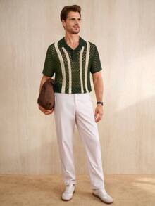 Manfinity CityGents 男士撞色镂空短袖单排扣休闲针织上衣 - 彩色 - 查看 4