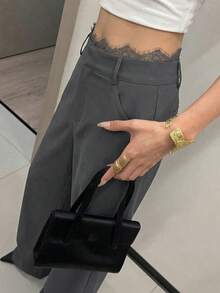 Dazy Tall 女士加长款都市休闲通勤纯色斜插口袋直筒西装裤 - 灰色 - 查看 2