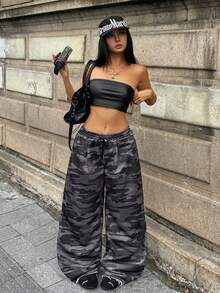 Coolane 女士夏季街头休闲运动必备单品法式灰弹力腰直筒裤 - 彩色 - 查看 5