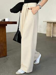 DAZY Women's Solid Color Pleated Loose Suit Pants, Spring & Summer - Beige - View 3