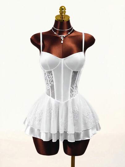 Mistrie Klänning i spets med lapptäcke för kvinnor, sexig miniklänning med bodycon-motiv för kvinnor, klänning för musikfestivaler för kvinnor