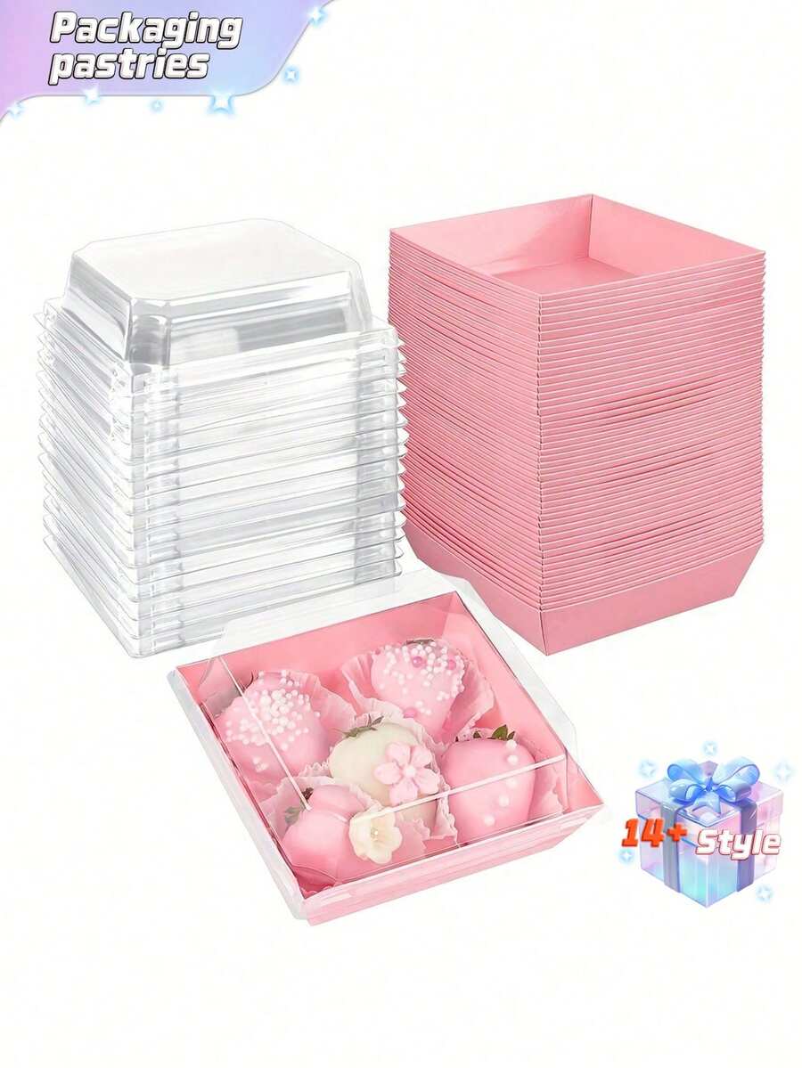 Hộp đựng tráng miệng 5 cái/10 cái/20 cái có nắp trong suốt, hộp đựng đồ ăn nhẹ, giấy kraft chống dầu, hộp bánh giấy kraft màu trắng hồng, hoàn hảo để đựng bánh quy, bánh macaron, bánh ngọt, bánh sandwich, thích hợp cho đám cưới, tiệc tùng và các dịp đặc biệt. - Nhiều màu - Xem 1