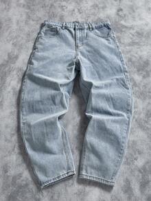 Manfinity ZONE917 Loose Fit Men's Straight Leg Jeans With Slant Pockets Baggy Oversize Long Washed Skater Jean Cargo Plain Light Blue Going Out Y2K Friends Work Going Out Urban Vacation - Light Wash - View 1