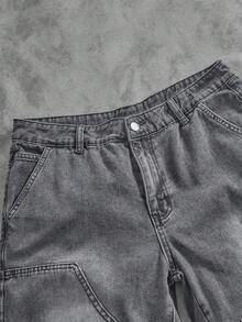 Manfinity ZONE917 男式纯色磨边口袋破洞时尚牛仔短裤 - 淺灰色 - 查看 3