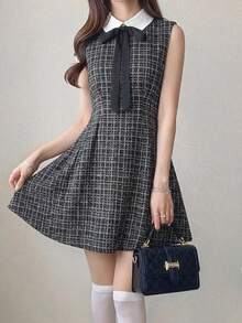 FRIFUL Đầm nữ cổ bẻ không tay dáng chữ A, thắt eo, kiểu dáng mùa hè - màu đen - Xem 2