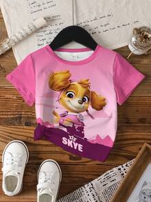 SHEIN | PAW Patrol 卡通狗印花短袖休闲T恤，适合年轻女孩 - 白色 - 查看 7