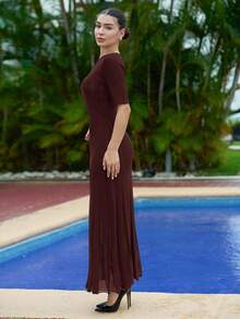 Andrea Bello 新款时尚半透明修身中长连衣裙 - 紫紅色 - 查看 4