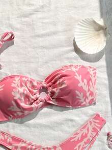 Swim Mod Bộ bikini hai mảnh họa tiết hoa màu hồng dành cho nữ, kiểu dáng gợi cảm, thích hợp cho kỳ nghỉ biển. - Hồng - Xem 4