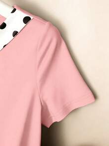 GlowEve Women's Fashion Polka Dot Bow Tie Waist Ruched Casual T-Shirt Top, Versatile For Spring And Summer - Pink - View 4