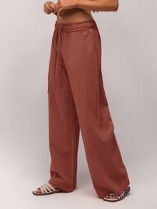 SHEIN Forever 21 Spring New Low-Waist Pleated Waistband Design Casual Pants For Women - Rust Brown - View 5
