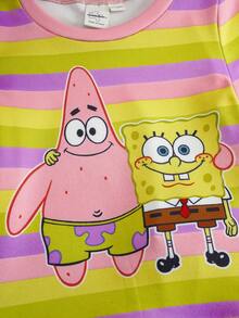SpongeBob SquarePants | SHEIN 女婴短袖T恤短裤睡衣套装 - 彩色 - 查看 5
