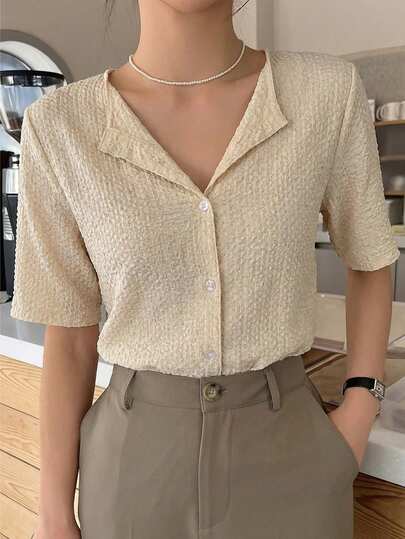 DAZY Textured Fabric Cardigan, Casual Versatile Short Sleeve T-Shirt Summer