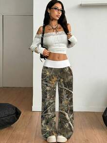 Coolane Women's Fold-Over Waist Botanical Print Loose Wide Leg Pants - Multicolor - View 4