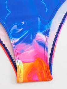 Swim Mulvari Set de 4 piezas de burkini de manga larga con cremallera y estampado tie-dye aleatorio, elegante para mujeres - Multicolor - Ver 4