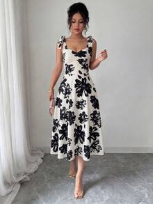 Elenzga Vestido elegante y romántico sin mangas con cintura ceñida y corte evasé para mujeres - Multicolor - Ver 3