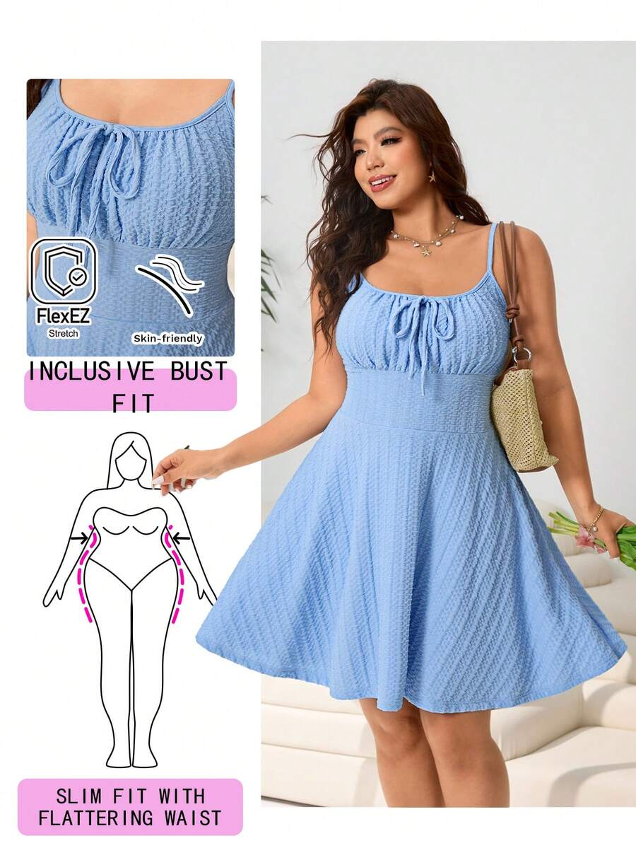 Solflare Đầm casual mới mùa Xuân/Hè, phù hợp cho các bữa tiệc, lễ hội âm nhạc, đi học, lễ tốt nghiệp, kỳ nghỉ, đám cưới, đi làm, dạo phố, đi dạo thành phố, nhiều dịp, dây đeo có thể điều chỉnh, xếp ly ngực, thắt eo, dáng ngắn, màu xanh dương, chất liệu dệt kim co giãn cao, nhiều kích cỡ, cỡ lớn. - Màu xanh lam - Xem 1