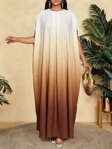 SHEIN Lady Đầm maxi dáng suông rộng, cổ tròn, tay cánh dơi, in họa tiết tie-dye, thích hợp cho nữ, thích hợp đi nghỉ mát. - Nhiều màu - Xem 8